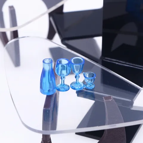 Puppenhaus Miniatur Acryl Tisch und Stuhl Set Wohnzimmer Szene Möbel Miniatur Weinglas Modelle Spielzeug