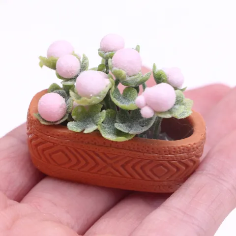 Dollhouse Miniature Potted Plant Simulation Greenery Flocked Berry Pot Micro Landscape Courtyard Decoration Home Prop