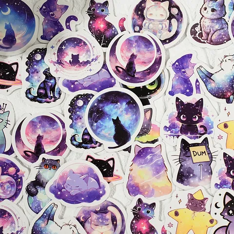 Cartoon Starry Cat Stickers Box Set Cute Animal Adhesive Decals For DIY Scrapbook Journal Notebook School Supplies