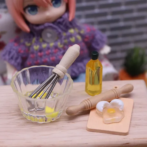 Dollhouse Miniature Kitchen Scene Simulation Egg Bowl Mini Egg Beater Prop Model Toy Doll Accessories Set