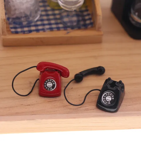 Dollhouse Miniature Vintage Alloy Telephone Model Retro Desktop Ornament Fairy Garden Bedroom Scene Props Doll Accessories