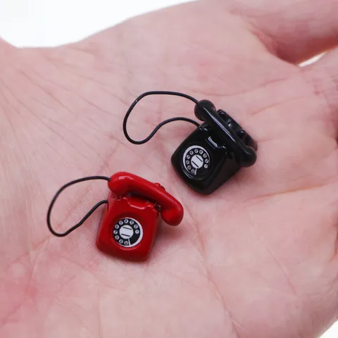 Dollhouse Miniature Vintage Alloy Telephone Model Retro Desktop Ornament Fairy Garden Bedroom Scene Props Doll Accessories