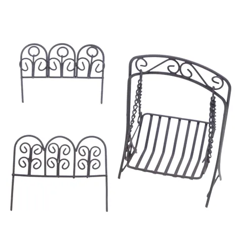 Miniature Dollhouse Garden Fence And Retro Iron Swing Micro Landscape Landscaping Accessories Dollhouse Decor