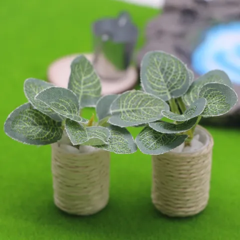 Miniature Dollhouse Artificial Plant Potted Micro Landscape Monstera Leaf Greenery Ornament For Fairy Garden Home Decor