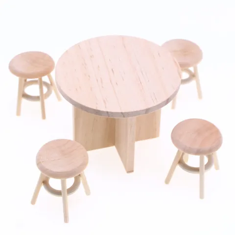 Wooden Dollhouse Miniature Furniture Model Accessories Unfinished Round Table And Stool DIY Micro Landscape Home Decor