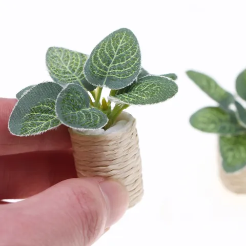 Miniature Dollhouse Artificial Plant Potted Micro Landscape Monstera Leaf Greenery Ornament For Fairy Garden Home Decor