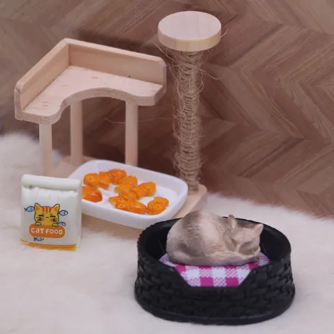 Dollhouse Miniature Resin Cat Bed Ob11 Doll House Simulation Pet House Furniture Scene Decoration Model Accessories