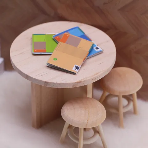 Wooden Dollhouse Miniature Furniture Model Accessories Unfinished Round Table And Stool DIY Micro Landscape Home Decor