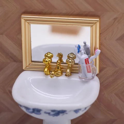Poppenhuis Miniatuur Spiegel Vintage Gouden Frame BJD Poppenkamer Decor Fotografie Rekwisiet
