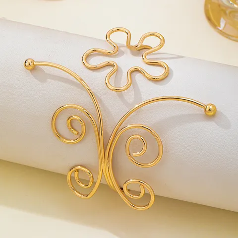 Bracciale da Braccio in Lega Placcato Oro Lucido Vintage Francese Spira Floreale Catena Fascia Braccio Superiore Regolabile Aperta per Donna Accessori Sfilata