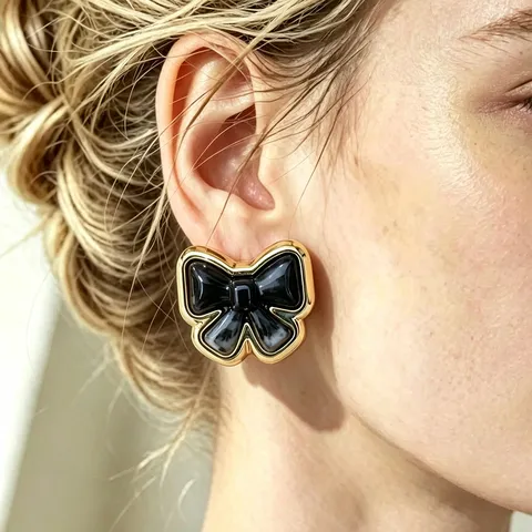 Boucles d'Oreilles Clous Nœud Papillon 3D Vintage Français Résine Émaillée Dégradé Nœud Boucles d'Oreilles Tige Acier Inoxydable Bijoux Femmes
