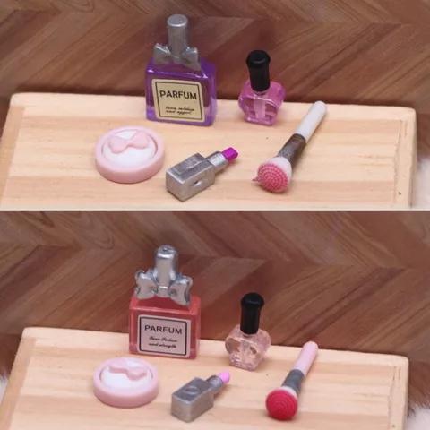 Puppenhaus Miniatur Make-up Set Mini Parfüm Lippenstift Puder Pinsel Puppenhaus Szenen Requisiten BJD Mikro Modell Spielzeug
