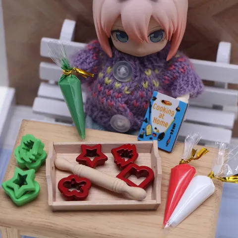 Miniature Kouklospito Kouzina Set Baking BJD Food Scene Prop Miniature Model Plastic Wood Toy Accessories Gia Diakosmisi