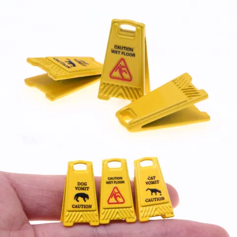 Miniature Dollhouse Caution Wet Floor Sign Funny Pet Vomit Warning Sign Dollhouse Micro Landscape Toy