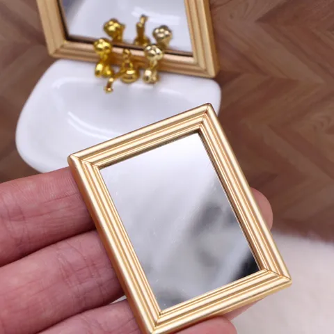 Poppenhuis Miniatuur Spiegel Vintage Gouden Frame BJD Poppenkamer Decor Fotografie Rekwisiet