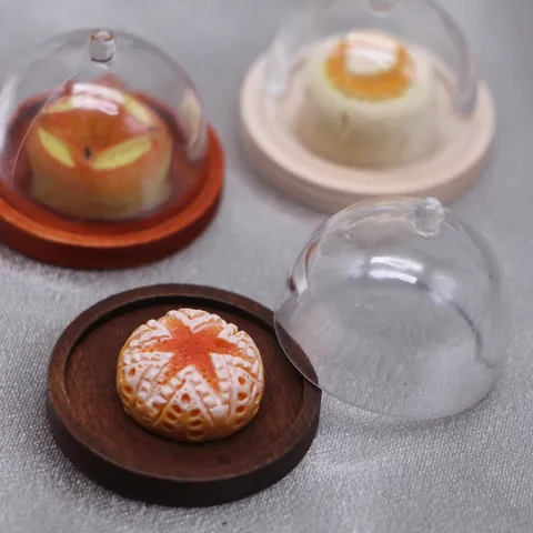 Dollhouse Miniature Simulation Transparent Plastic Cake Cover Wooden Base Mini Food Play Dustproof Table Cover Toy