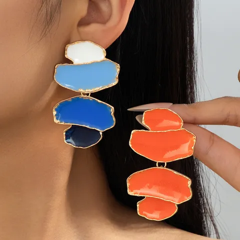 Boucles d'Oreilles Pendantes Géométriques Artistiques Blocs de Couleur Irréguliers Émail Contraste Alliage Boucles d'Oreilles Femmes Bijoux
