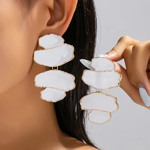 Boucles d'Oreilles Pendantes Géométriques Artistiques Blocs de Couleur Irréguliers Émail Contraste Alliage Boucles d'Oreilles Femmes Bijoux