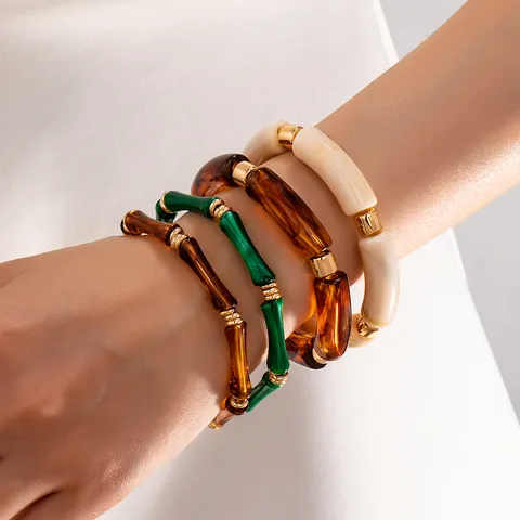 Bracelet Rétro Américain en Forme de Joint de Bambou Jonc en Acrylique Translucide Bracelet Empilable Couleur Contrastée pour Femmes Bijoux de Mode