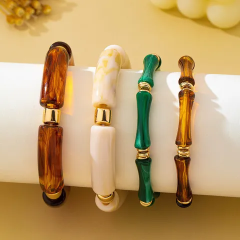 Bracelet Rétro Américain en Forme de Joint de Bambou Jonc en Acrylique Translucide Bracelet Empilable Couleur Contrastée pour Femmes Bijoux de Mode