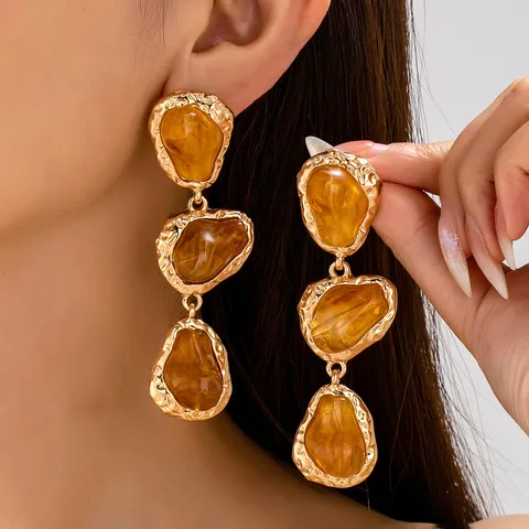 Boucles d'Oreilles Pendantes Rétro Françaises Perles Artificielles Résine Irrégulière Alliage Zinc Géométrique Femmes