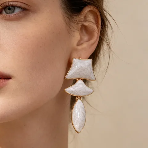 Boucles d'Oreilles Pendantes Géométriques en Alliage Vintage Avec Tige en Acier Inoxydable Émail Coloré pour Femmes