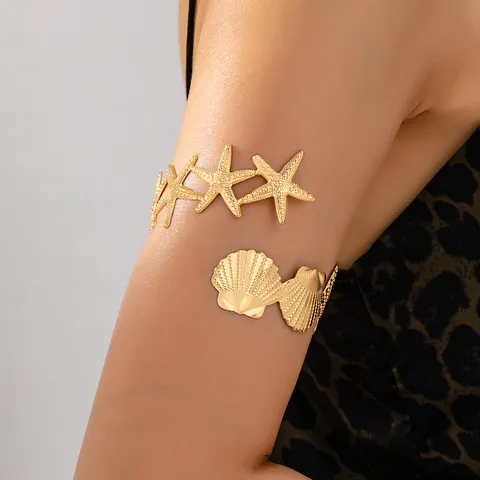 Bracelet de Bras Coquillage Étoile de Mer Exagéré Mode Jonc de Bras Ouvert Bijoux de Plage Été Alliage Électroplaqué pour Femmes