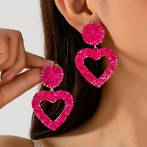 Boucles d'Oreilles Pendantes Rétro Exagérées Texturées Creuses Géométriques Ovales Cœur en Alliage de Zinc Boucles d'Oreilles de Personnalité pour Femmes Bijoux de Mode