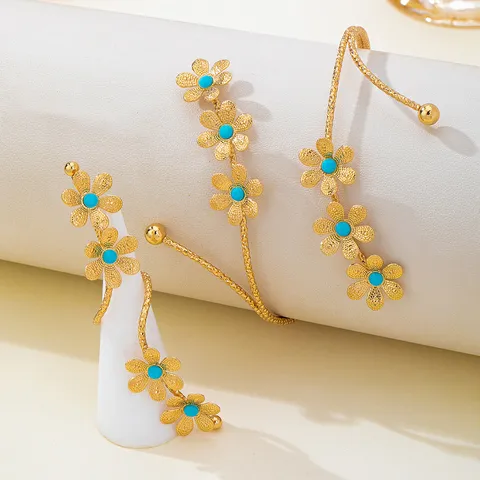 Set Bracciale da Braccio Regolabile Fiore Boemo Oro Nucleo Blu Anello Collegato Accessori per Vacanze Gioielli da Donna