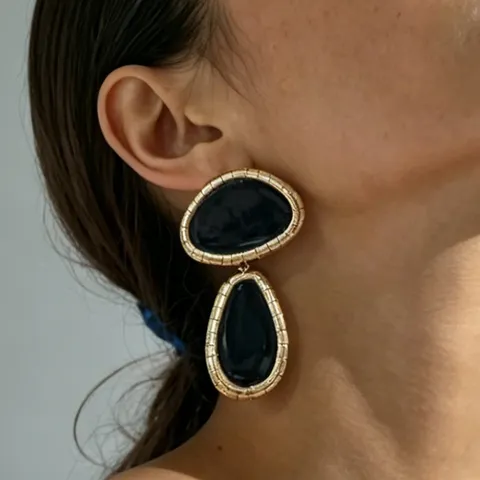 Boucles d'Oreilles Pendantes Vintage en Alliage de Fer Émail Bords Dorés Goutte d'Eau Longues Géométriques Épissées de Luxe Léger pour Femme Bijoux