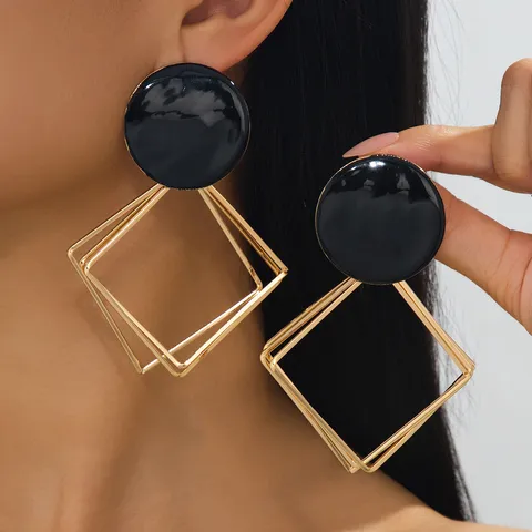 Boucles d'Oreilles Pendantes Losange Creux Géométrique Minimaliste pour Femmes Boucles d'Oreilles Longues Rondes en Émail Style Porcelaine Bijoux