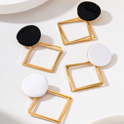 Boucles d'Oreilles Pendantes Losange Creux Géométrique Minimaliste pour Femmes Boucles d'Oreilles Longues Rondes en Émail Style Porcelaine Bijoux
