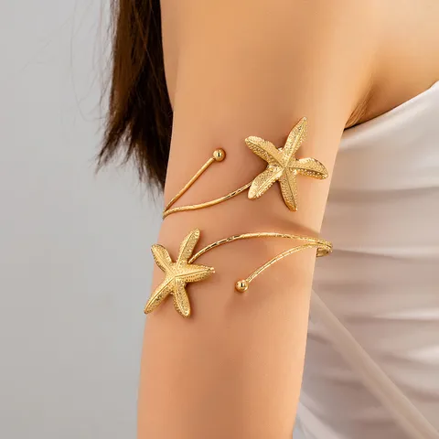 Bracelet de Bras Ouvert Enroulé en Alliage Électroplaqué Or Animal Marin Étoile de Mer Hippocampe Homard pour Femme Vacances Fête Bijoux