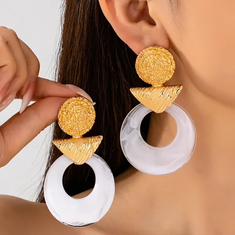 Boucles d'Oreilles Pendantes Vintage en Résine Ambre Design Unique Rond Creux Texture Estompée Alliage Pour Femmes Bijoux