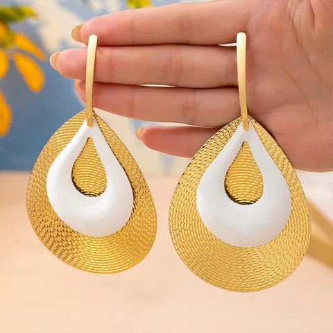Boucles d'Oreilles Pendantes Ethnique Vintage Alliage Émail Géométrique Exagéré Goutte d'Eau Bijoux pour Femme Séance Photo
