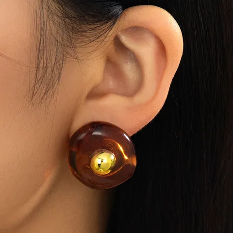 Boucles d'Oreilles Clous Rondes Cœur Vintage en Acier Inoxydable Résine Acrylique Boucles d'Oreilles Élégantes Colorées Géométriques Femme