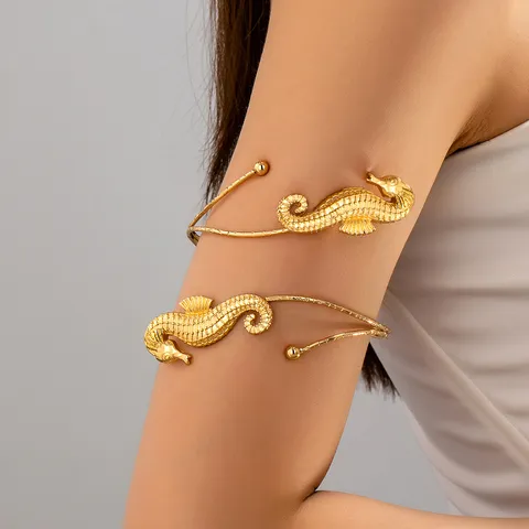 Bracelet de Bras Ouvert Enroulé en Alliage Électroplaqué Or Animal Marin Étoile de Mer Hippocampe Homard pour Femme Vacances Fête Bijoux
