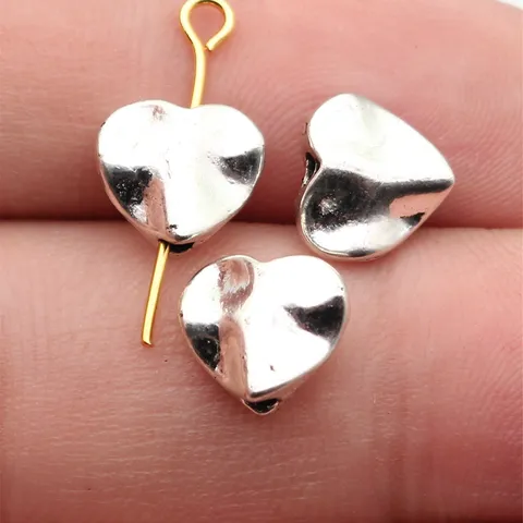 Perles en Forme de Cœur Martelé Argent Antique pour Fabrication de Bijoux Breloques en Alliage de Zinc Accessoires Fai-Toi-Même