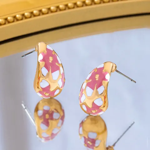 Boucles d'oreilles clous de style coréen Sweet Cool émail irrégulier goutte d'eau pour femmes rose blanc bloc de couleur alliage de zinc acier inoxydable bijoux