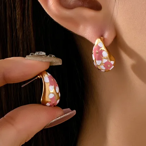 Boucles d'oreilles clous de style coréen Sweet Cool émail irrégulier goutte d'eau pour femmes rose blanc bloc de couleur alliage de zinc acier inoxydable bijoux