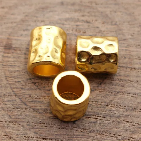 Vintage Zinc Alloy Hammered Large Hole Spacer Tube Beads For Dreadlocks Hair Decoration DIY Jewelry Making Craft Accessories