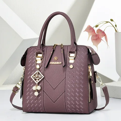 Women Embossed Stitching Handbag Fashion All-match Shoulder Crossbody Bag PU Leather Square Handbag Casual Tote With Charm