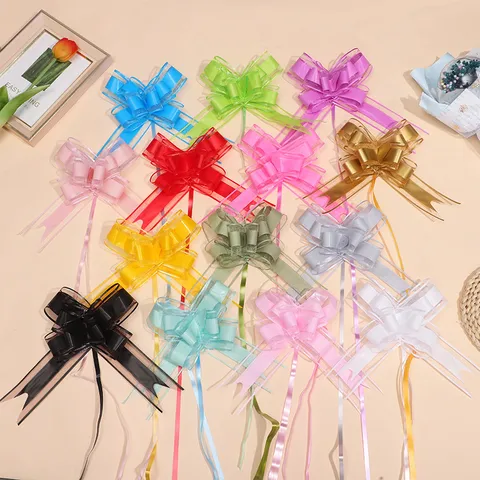 Large Organza Pull Bow Ribbons Butterfly Ribbons For Wedding Car Gift Decoration Pastel Colors Festive Party Supplies