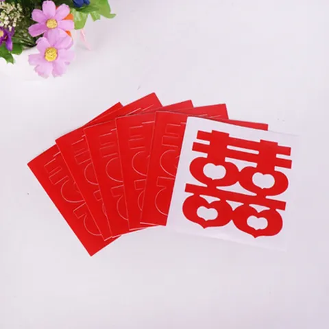 Red Traditional Wedding Stickers Xi Character Heart Shape Cursive Self Adhesive Stickers For Home Furniture Staircase Decoration Chinese Wedding Party Supplies