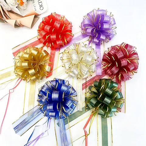 Christmas Pull Flower Ribbon Tree Texture 3D Ball Bow For Wedding Car Decoration Gift Wrapping Holiday Party Venue Decor