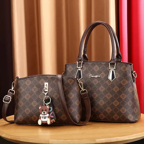 Fashion Women Letter Print Handbag Tote And Crossbody Bag Large Capacity PVC Commuter Bag Vintage Monogram Pattern Shoulder Bag