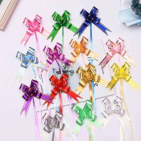 Gold Edge Ribbon Pull Flower Bow For Gift Wrapping Wedding Party Festival Decoration Multi Color DIY Floral Ribbon Bow