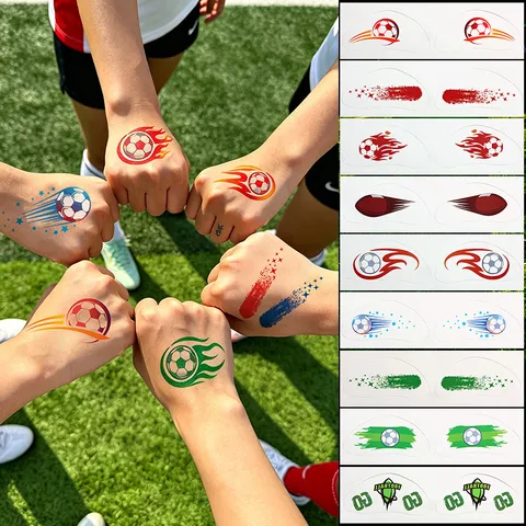 Pegatinas de Tatuaje Temporal Impermeables Copa del Mundo Fútbol Llama Pegatinas de Cara Fiesta Maquillaje Arte Corporal Calcomanías