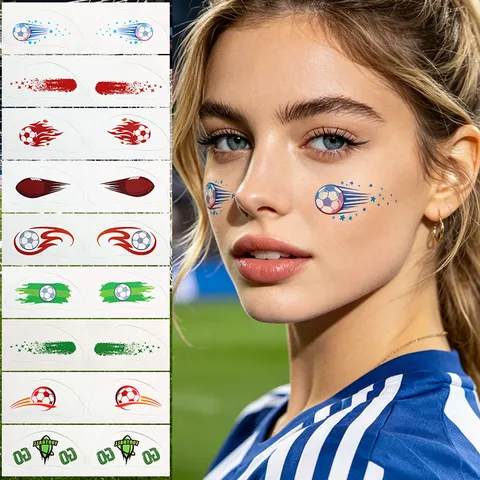 Pegatinas de Tatuaje Temporal Impermeables Copa del Mundo Fútbol Llama Pegatinas de Cara Fiesta Maquillaje Arte Corporal Calcomanías