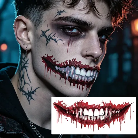 Pegatinas de Tatuaje de Boca de Terror de Halloween Impermeable Larga Duración Maquillage de Fiesta Cosplay Pegatina Desechable para la Cara Arte Corporal